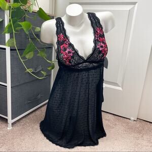 Seductivewear by Cinema Etoile Black Lace Teddy Lingerie Floral Embroidery NWT S